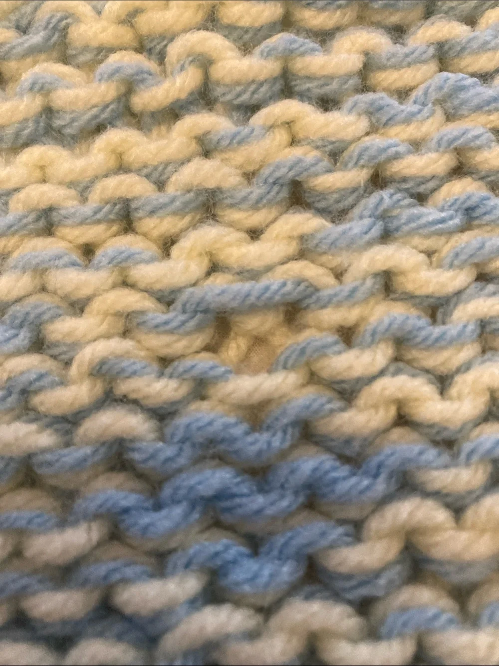 Hand crochet baby blanket lap blanket blue and white 45.5x44.5 soft cozy